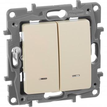 Выключатель LEGRAND Etika двухклавишный с подсветкой 10 A 250 В слоновая кость Выключатель LEGRAND Etika двухклавишный с подсветкой 10 A 250 В слоновая кость